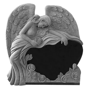 Beautiful Angel Wing Headstone Black Cemetery Graphic Design with Flower Etching American Style Granite Memorial Monument Price