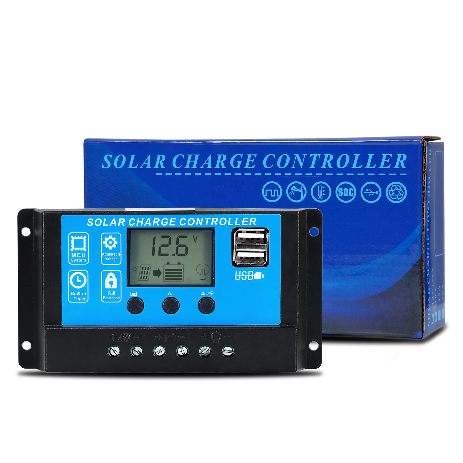 PWM 10A 20A 30A Controlador De Carga Solar 12V 24V Auto Trabalho Com Portas USB Duplas Display LCD Painel Solar Regulador De Bateria De Carga