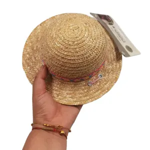 Topi Jerami Topi Sombrero Anjing Mode Yang Dapat Disesuaikan Topi Ember Matahari Taman Hawaii Pesta Meksiko untuk Anak Anjing dan Kucing