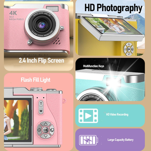 กล้องดิจิตอลสำหรับเด็ก ซูม 8 เท่า หน้าจอพลิกได้ 180 องศา วิดีโอ 4K ดีไซน์วินเทจ ขนาดกะทัดรัด ทำจากพลาสติก - Product Image 3