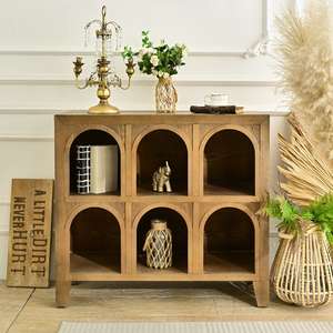 INNOVA Home Living Room Farmhouse Accent Arched Design <b>Display</b> Shelf Brown Color Wooden Storage <b>Cabinet</b> - Product Image 1
