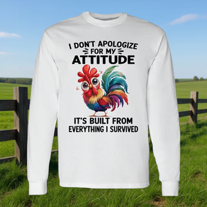 Camiseta de manga larga No me disculpo por mi actitud, es producto de todo lo que sobreviví Diseño Rooster - Product Image 3