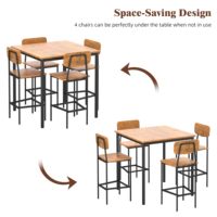 Ensemble de table à manger écologique en bois brun 4 pièces avec 4 chaises, meubles de maison industriels économiseurs d'espace pour appartement, dîner en famille
