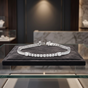 Pulsera de tenis para mujer de 14 quilates con diamantes de laboratorio redondos y ovalados de 5.25 quilates de peso total, elegantes pulseras y brazaletes - Product Image 2