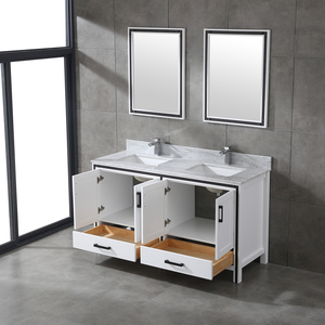 White Farmhouse Solid Wood Double Sink <b>Bathroom</b> <b>Vanity</b> with Two Mirrors Freestanding Cabinet Carrara Marble Top 4 Doors 2 Drawer - Product Image 4