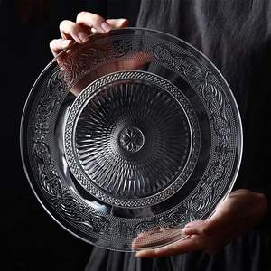 طبق تقديم كبير مقاس 10/13 بوصة، طبق زجاجي شفاف مستدير بتصميم منقوش عتيق، أطباق عشاء للمعكرونة والسلطة وديكور المنزل وحفلات الزفاف - Product Image 2