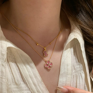 New Double Sided Kim Cương-nạm Kevlar Hợp Kim Đồng Bốn Lá <span class=keywords><strong>Clover</strong></span> Năm Hoa Vòng Đeo Tay Vòng Cổ Bông Tai Set Cho Phụ Nữ - Product Image 5