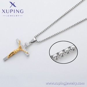 T001290577 XUPING 不锈钢白色双色纹理耶稣十字架吊坠盒链宗教项链 - Product Image 4