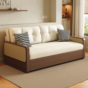 Sofá Cama Plegable de Madera Maciza, Doble Asiento, Convertible, Multifuncional, para Apartamentos Pequeños, Sala de Estar, Estudio - Product Image 1