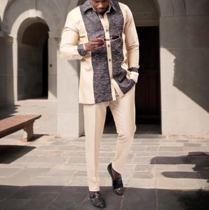 2025 nouvel ensemble pour hommes ethniques africains imprimé épissage <span class=keywords><strong>chemise</strong></span> et pantalon noir ensemble décontracté pour hommes - Product Image 6