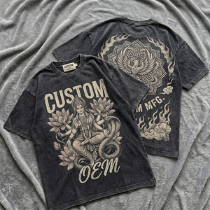 เสื้อยืดโอเวอร์ไซส์ทรงบ็อกซี่ ผ้าฝ้าย 100% 230 GSM  ผ่านกระบวนการฟอกสีด้วยกรด พิมพ์ลายดิจิทัล ไหล่ตก ทรงวินเทจ  แบบดิสเทรส  รับผลิตตามแบบ OEM - Product Image 1