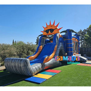 Château gonflable bleu sur le thème du soleil et <span class=keywords><strong>ballon</strong></span> de <span class=keywords><strong>plage</strong></span>, maison de saut avec toboggan, château gonflable pour enfants, maison de saut pour fête - Product Image 4