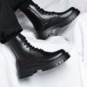 Chaussures pour hommes de style coréen, toutes saisons, pour l'automne et l'hiver, chaussures en cuir rehaussantes, bottes de travail mi-mollet, bottes de moto - Product Image 3