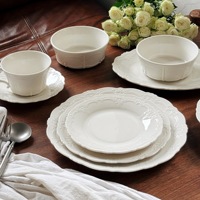 Service Tasse et Assiette en Céramique Vintage de Style Baroque Élégant Européen, Motif Dentelle en Relief, Assiettes Blanches pour Dîner et Mariage