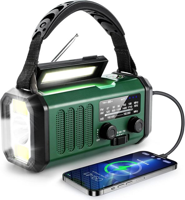 Emergency Hand Crank Portable 10000mAh Power Bank Survivor Power Solar Weather Radio with Phone Chargers Radio FM AM WB