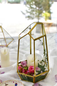 Geometrisches <span class=keywords><strong>Terrarium</strong></span> aus hand gefertigtem Glas mit unregelmäßigem Messing-Gold blumen pflanzen display aus Holz für den Boden gebrauch - Product Image 5