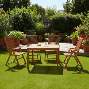 Set da Pranzo da Giardino Pieghevole in Legno Massello di Acacia per 4 Persone, Arredamento da Esterno Stile Rustico - Product Image 2