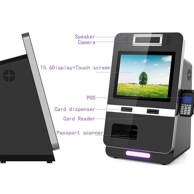Cashless Hospital Register Hotel Check-in Self Service Kiosk with ID Card Reader Dispenser Qr Code Scanner