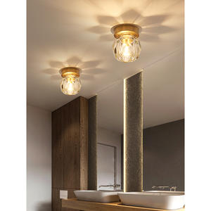 Lámpara de Techo LED de Cristal y Cobre, Estilo Nórdico Moderno Minimalista, para Balcón, Entrada, Pasillo - Product Image 3