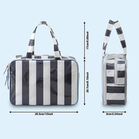 Sac de maquillage rayé en PVC avec monogramme, grande taille, pour la plage, personnalisable avec logo, trousse de toilette de voyage avec poignée