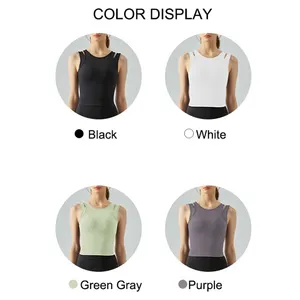 Women's Sport Top Lightweight Breathable Yoga Fitness Vest With High Elasticity Round Neck Sleeveless Solid Pattern For Adults