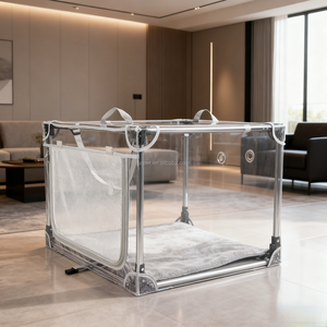 Taşınabilir şeffaf PVC Pet kedi köpek katlanabilir taşıma kutusu kafesleri hayvan kafesleri Pet seyahat taşıyıcısı - Product Image 6