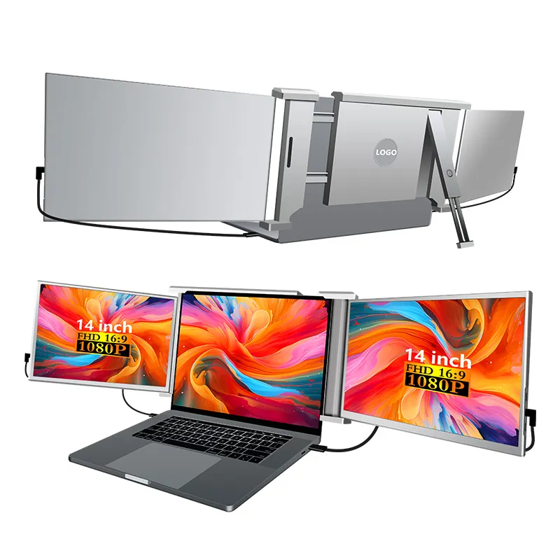 Harga pabrik 14 inci USB C portabel layar Tri 1080P IPS LED Backlit HDR mendukung Slim tiga Monitor untuk Laptop