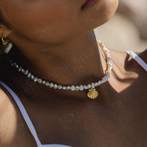 Gemnel Bohemia playa agua dulce perla Shell colgante gargantilla collar - Product Image 3