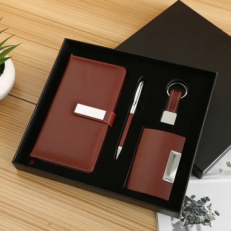 New product ideas 2022 corporate gifts custom logo A5 PU diaries with pen gift set with USB+vacuum cup