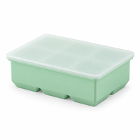 Bac à glaçons réutilisable en silicone à 6 cavités avec couvercle, grand moule carré, démoulage facile, conteneur de stockage pour congélateur, pour la maison et le bar