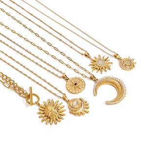 Collar con Colgante de Sol y Luna Dorado Yueli, Cadena de Acero Inoxidable, Diseño Geométrico, Joyería de Moda para Mujer - Product Image 5