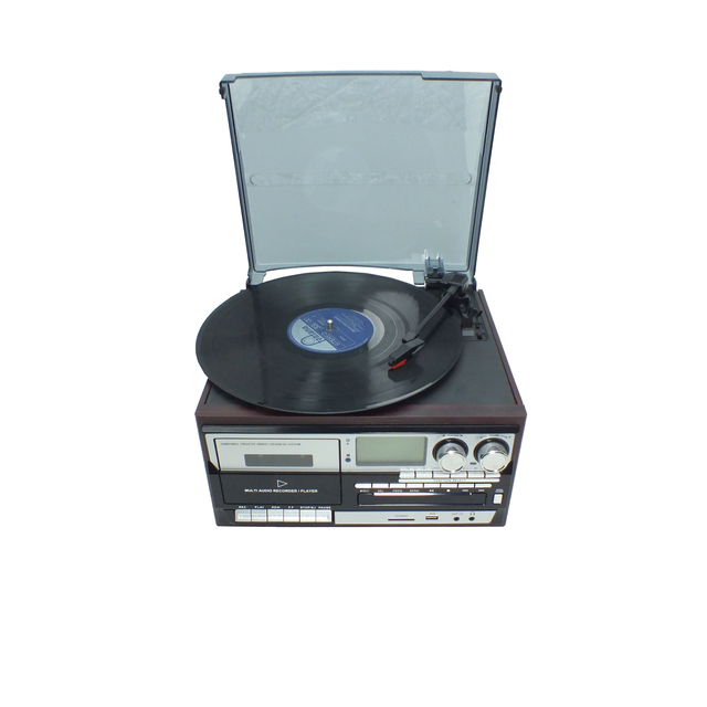 Direct Drive Vinyl Record Player with CD Player Cassette Recording & Player USB Classic Wooden Turntable FM Radio