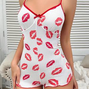 Verano Casual satén seda corazón-forma impreso contraste vestido frente Split Sling pijamas conjunto cintura elástica nueva llegada para <span class=keywords><strong>Amazon</strong></span> - Product Image 4