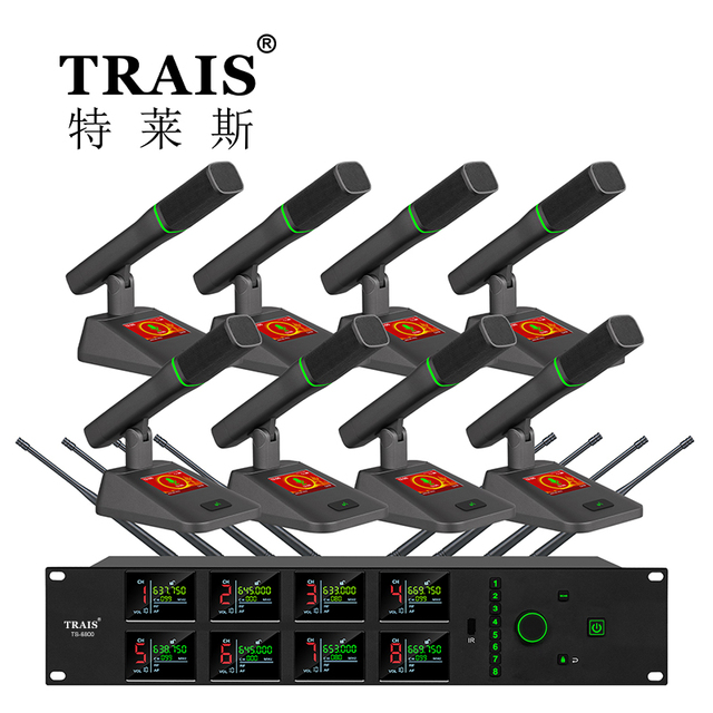 Eight Channels True Diversity Wireless Microphone One-to-eight UHF Condenser Desktop Conference Mic