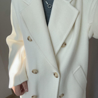 Nouveau Manteau Long Cocon Blanc Élégant Style Hepburn en Laine et Cachemire Double Boutonnage pour Femme, 10% Cachemire, Collection Automne Hiver 2026