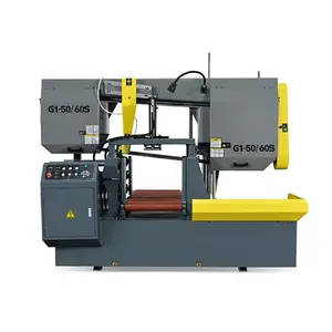 Máquina de serra de fita semiautomática para fixação de tornos duplos STR G1-50-60S, sob medida para corte de pacotes de tubos quadrados