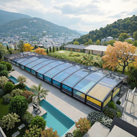 Couverture de piscine multifonctionnelle en polycarbonate Enceinte de piscine pliante rétractable pour piscine extérieure courante pour villas hôtels toit plat