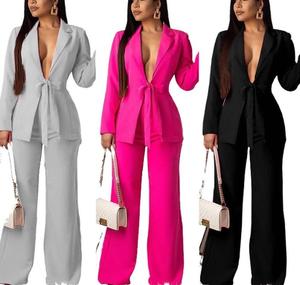 Nuovo Completo da <span class=keywords><strong>Donna</strong></span> a Tinta Unita con Cintura, <span class=keywords><strong>Abbigliamento</strong></span> da Ufficio, Set Professionale Casual da <span class=keywords><strong>Donna</strong></span> in Due Pezzi - Product Image 1