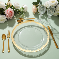 Assiettes de présentation en verre pour mariage, bordure dorée effet pincelée, pour la décoration de table de banquet de mariage (vente en gros)