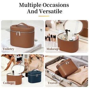 Nouvelle trousse de maquillage décontractée en PU avec fermeture éclair, grande capacité, légère, logo personnalisé, portable, haut de gamme, rangement pour maquillage, sangles élastiques - Product Image 3