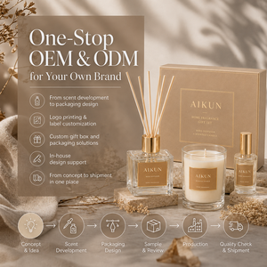 Aikun - Juego de Difusor de Aromas con Varillas de Vidrio Redondas de 150 ml, MOQ Bajo, OEM Rápido, con Vela Perfumada, Etiqueta con Logotipo, Caja Verde, Larga Duración, para Navidad - Product Image 6