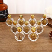 Bouteille en verre argentée de 15 ml pour eau bénite ou huile de parfum, avec bouchon à vis rond rose, motif religieux Saints Jésus et Vierge Marie
