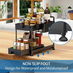 Cajón deslizante extraíble duradero de 2 niveles <span class=keywords><strong>debajo</strong></span> <span class=keywords><strong>del</strong></span> estante organizador <span class=keywords><strong>del</strong></span> fregadero <span class=keywords><strong>para</strong></span> estante de almacenamiento de cocina o baño - Product Image 2