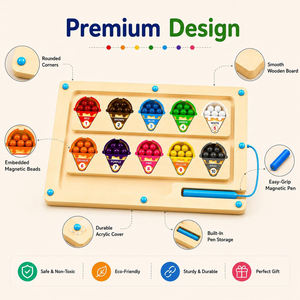 ของเล่นไม้แม่เหล็กเรียงสีและจับคู่รูปไอศกรีมแบบมอนเตสซอรี่ พร้อมลูกปัดสีรุ้ง สำหรับเด็ก ของเล่นเสริมพัฒนาการและความสนุกสนาน - Product Image 6
