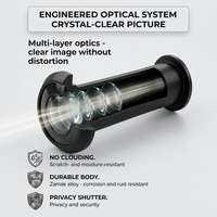 Viseur de porte panoramique à 180 degrés avec obturateur de confidentialité réglable 70-130 mm, lentille optique en alliage Zamak