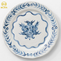 Service de table en céramique de porcelaine de luxe moderne vintage à motifs floraux, couleur verte et bleue personnalisée, vente en gros