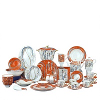 Service de table en céramique de luxe léger de style européen, 58 pièces, en porcelaine fine et osseuse haut de gamme