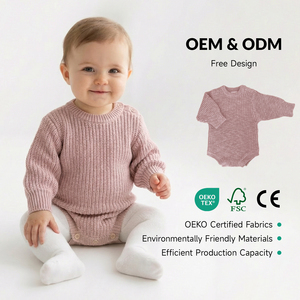 Suéter de Punto de Color Sólido para Niños Pequeños con Logotipo Personalizado de Invierno, Mono de Punto 100% Algodón para Bebés Niñas, Suéter para Recién Nacidos - Product Image 1