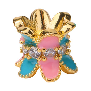 18K émail couleur rôti bleu goutte huile seau perle Six mots vérité cinq voies dieu richesse séparateur métal perles produit - Product Image 5