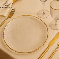 Assiettes de présentation en verre Lanques à bord doré transparent, en gros, pour mariage, décoratives, rondes, sous-assiettes pour dîner, fournitures de fête